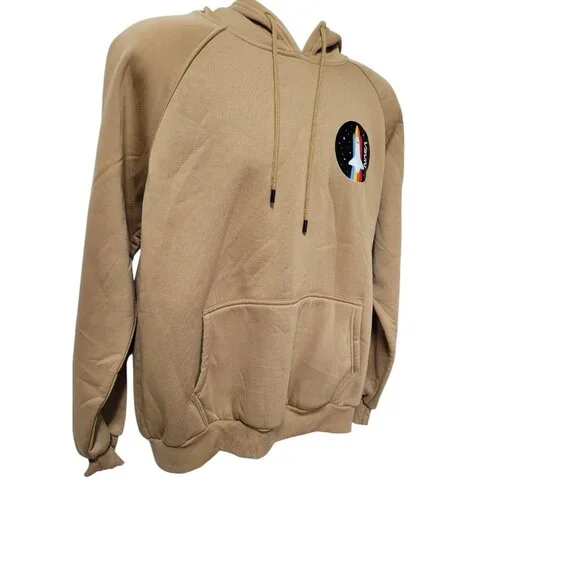 Mens NASA Hoodie Sweatshirt Brown L Relaxed Rocket Skater Surfer Pocket - Picture 4 of 11